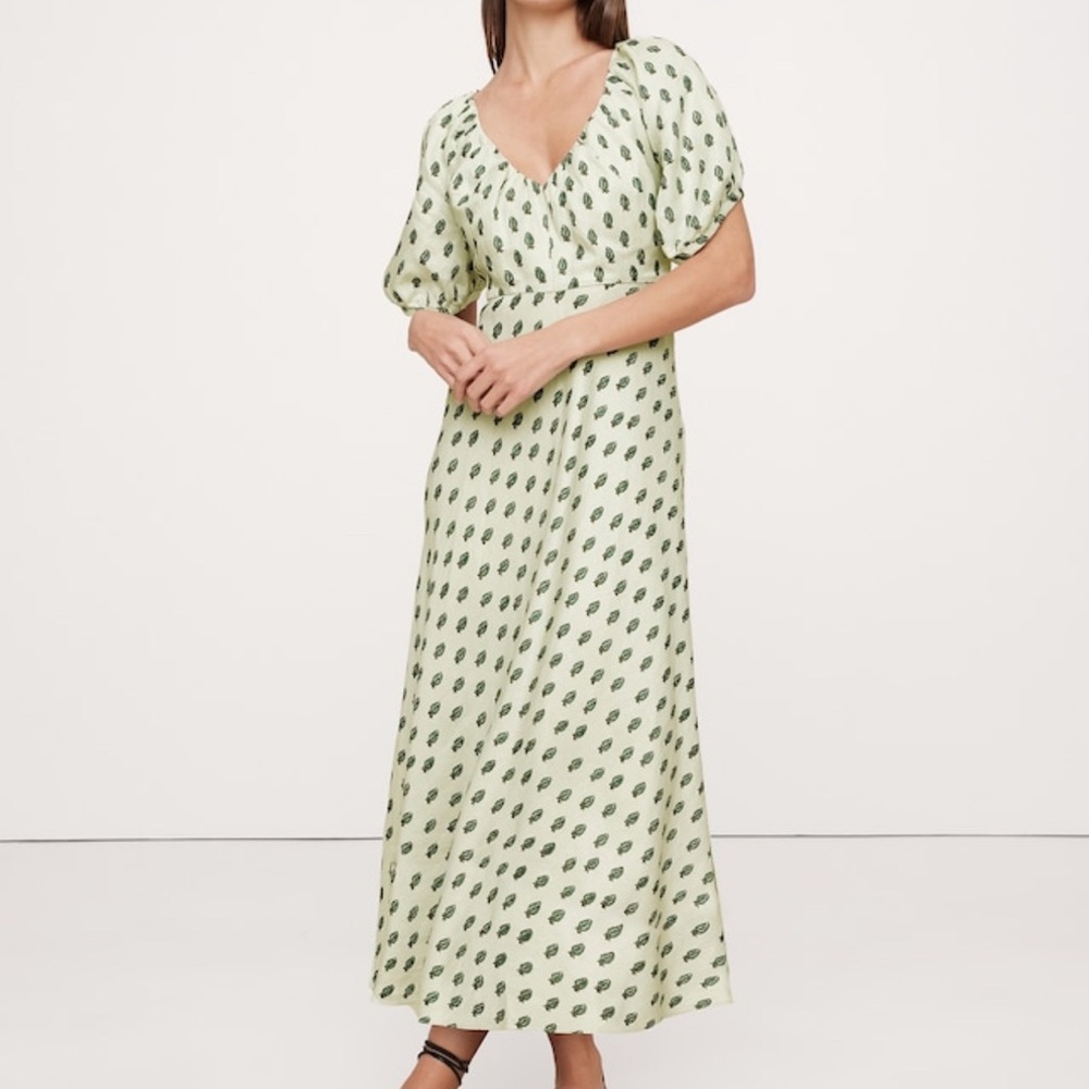 BANANA REPUBLIC Viscose-Linen Ruched Long Midi Dress